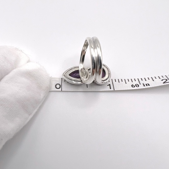 Genuine Faceted Amethyst Oval & Tear Drop .925 Sterling Silver Ring - Picture 14 of 17